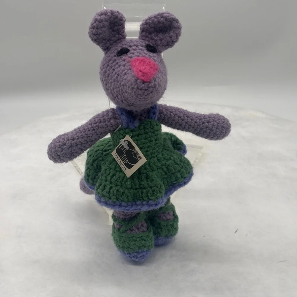 Handcrafted Purple and Green Mouse Toy